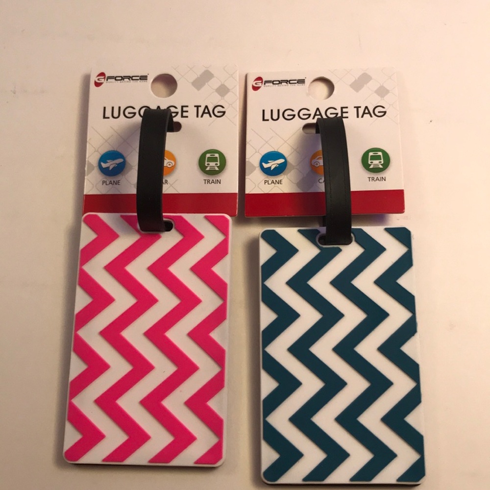 Two luggage‎ tags pink and blue zigzag New